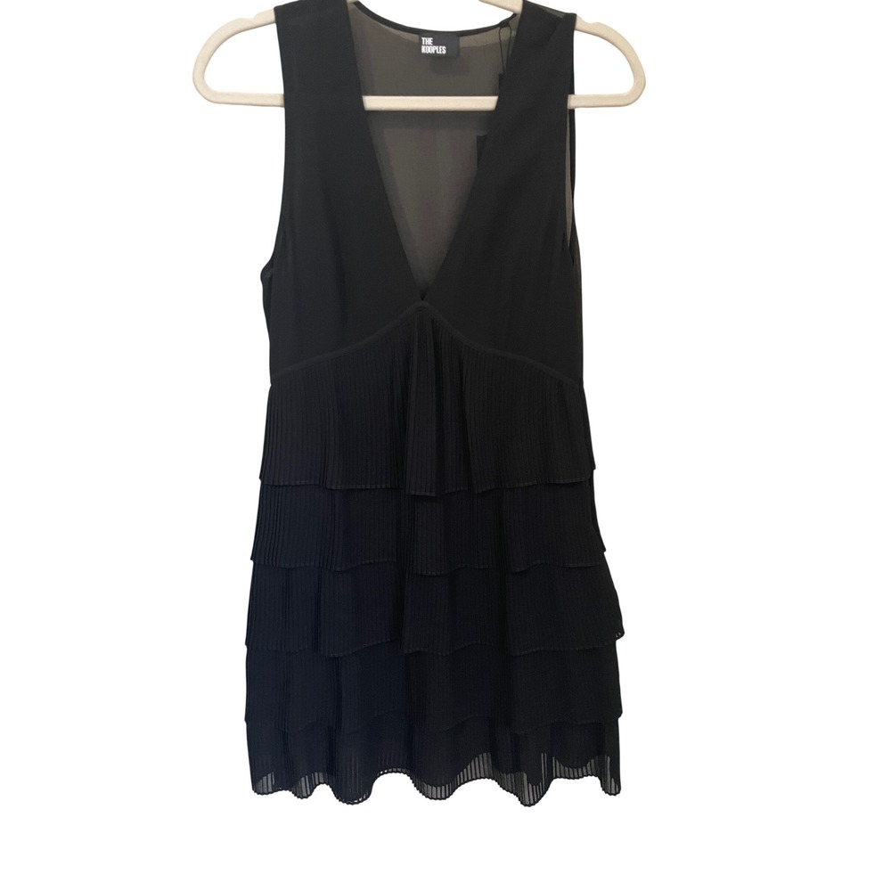 The Kooples Size 2 Black Sleeveless Tiered Pleated Babydoll Dress Cocktail